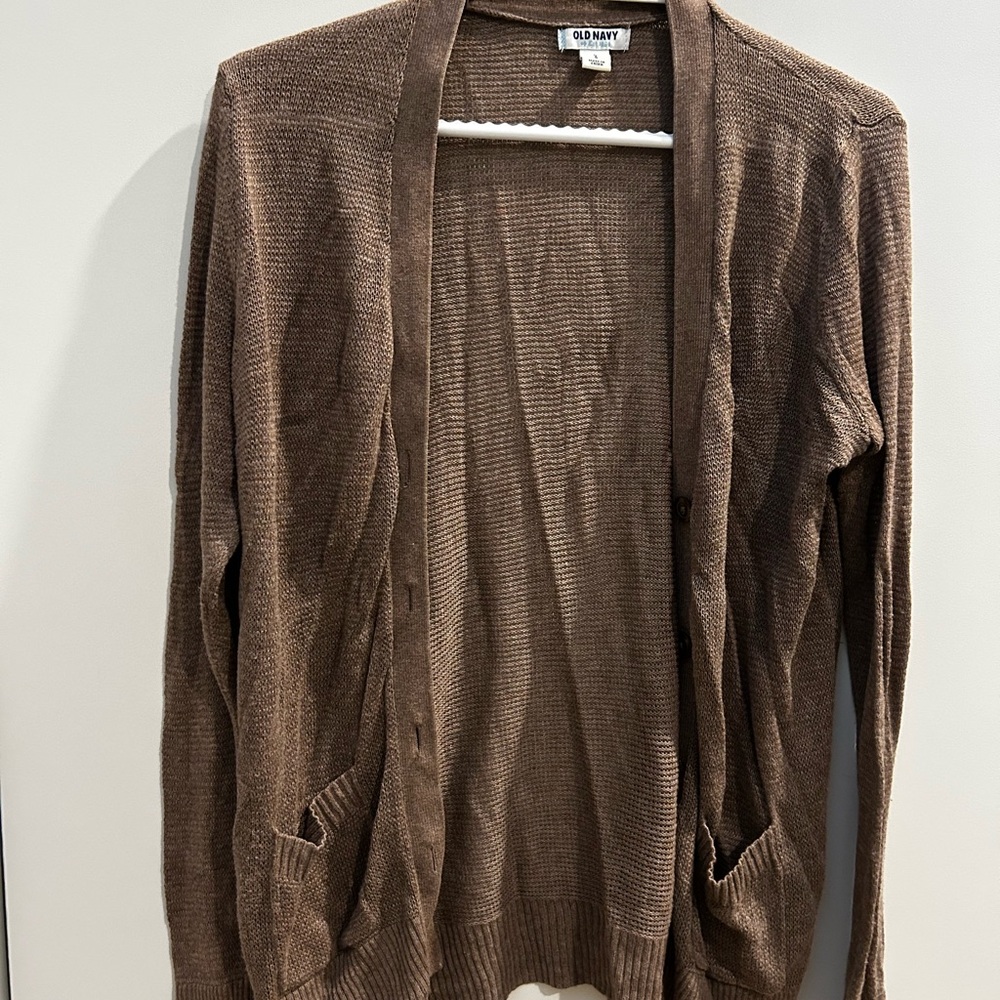 Old Navy Brown Cardigan Sweater with Ribbed Cuffs